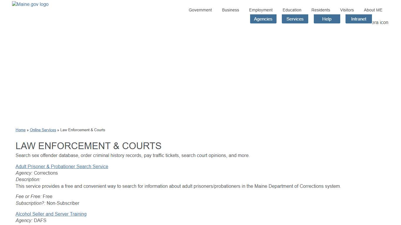 Maine.gov: Online Services: By Category: Law Enforcement & Courts